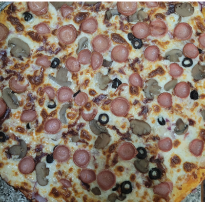 Pizza familiar hot dog